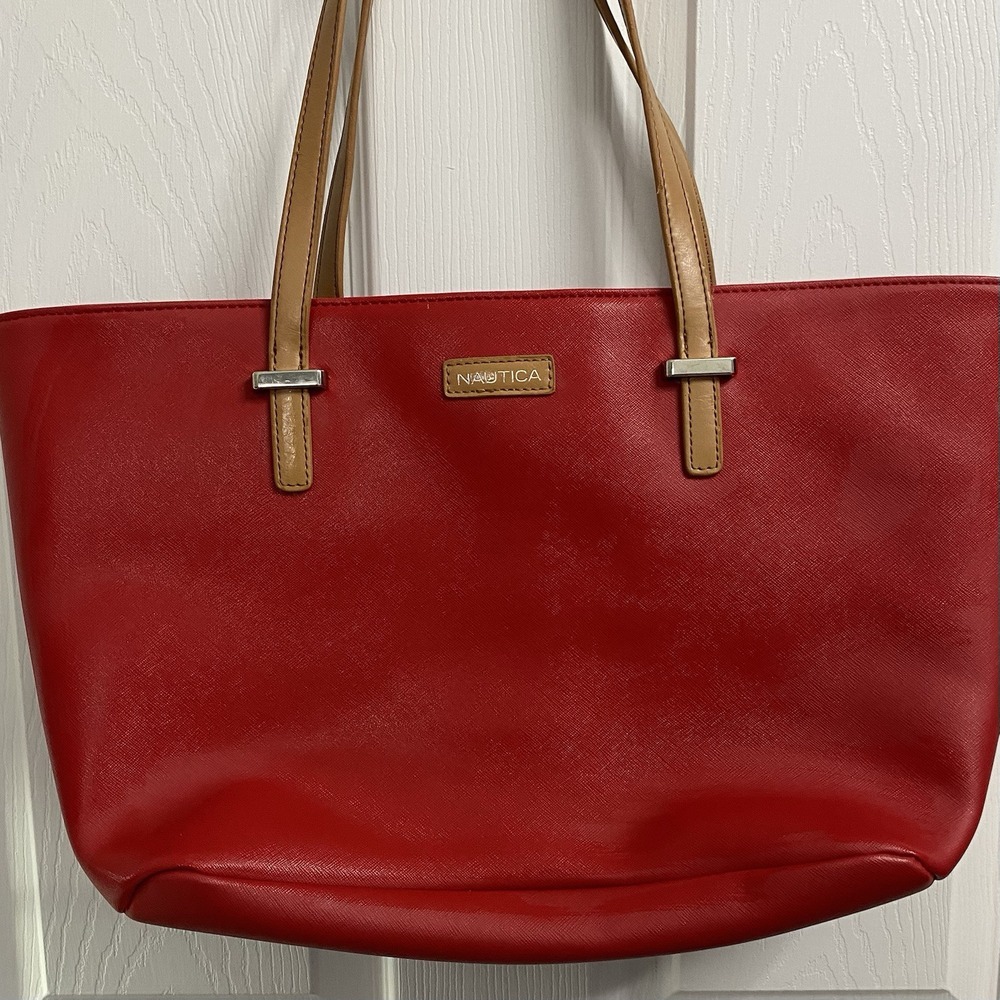 Womans Nautica Red Tote Bag Handbag/purse Large Pockets/strap